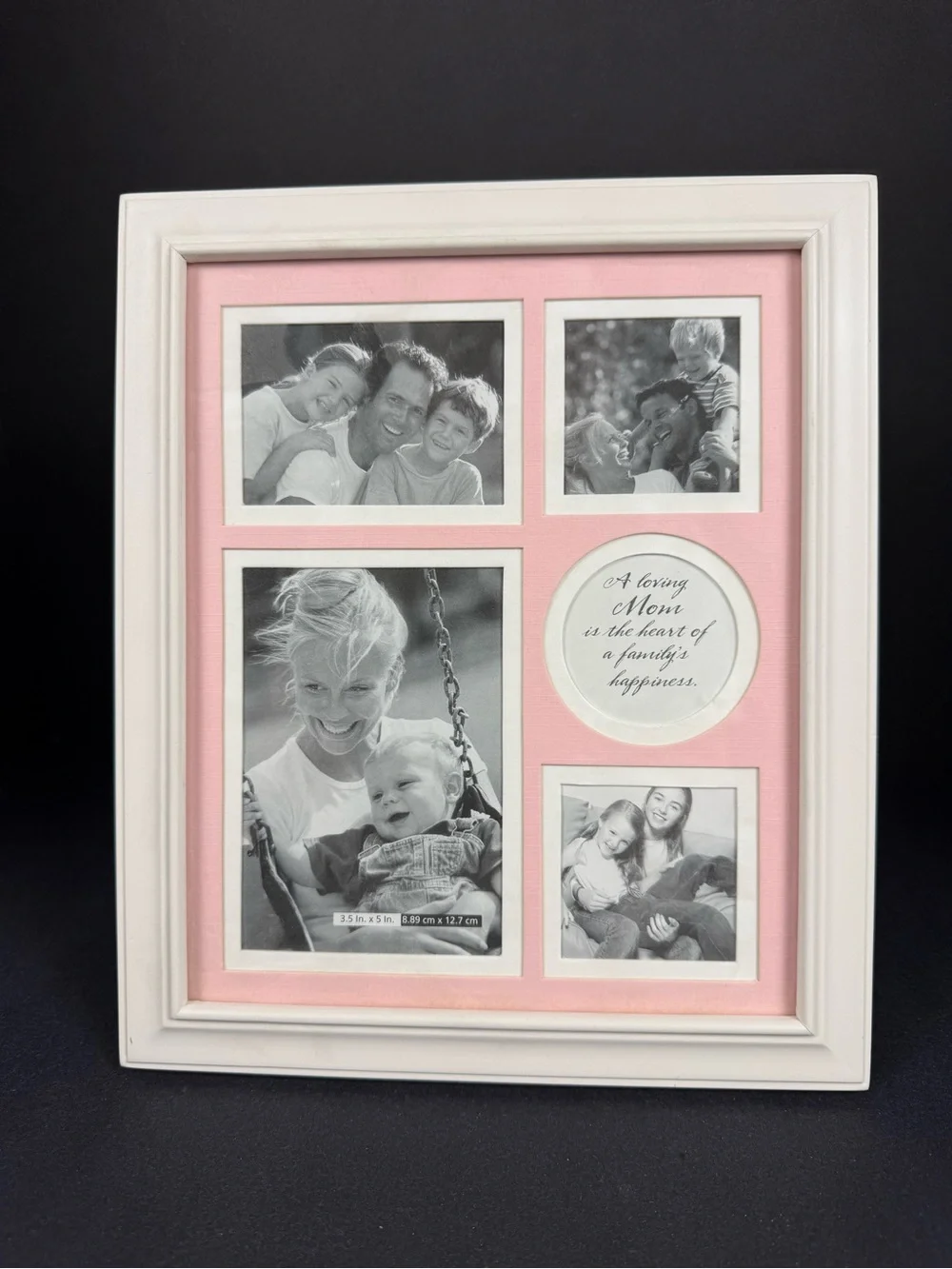 White Frame with Pink Mat Multi-Opening Photo Collage About 9” x 10.5”